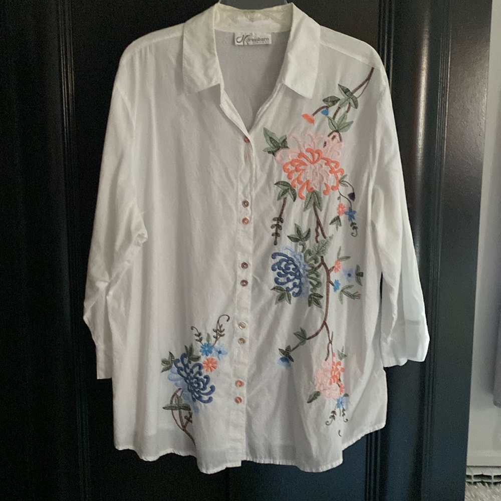Embroidered plus size shirt..I gave the dimensions because I cut out the label..